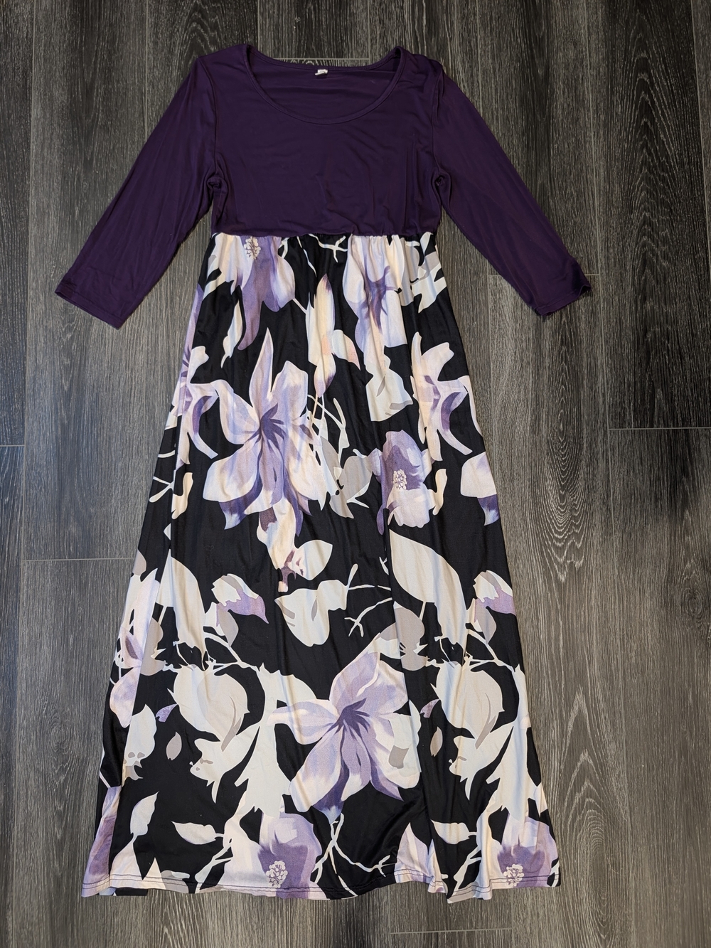 Purple Floral Maxi Dress with Long Sleeves
